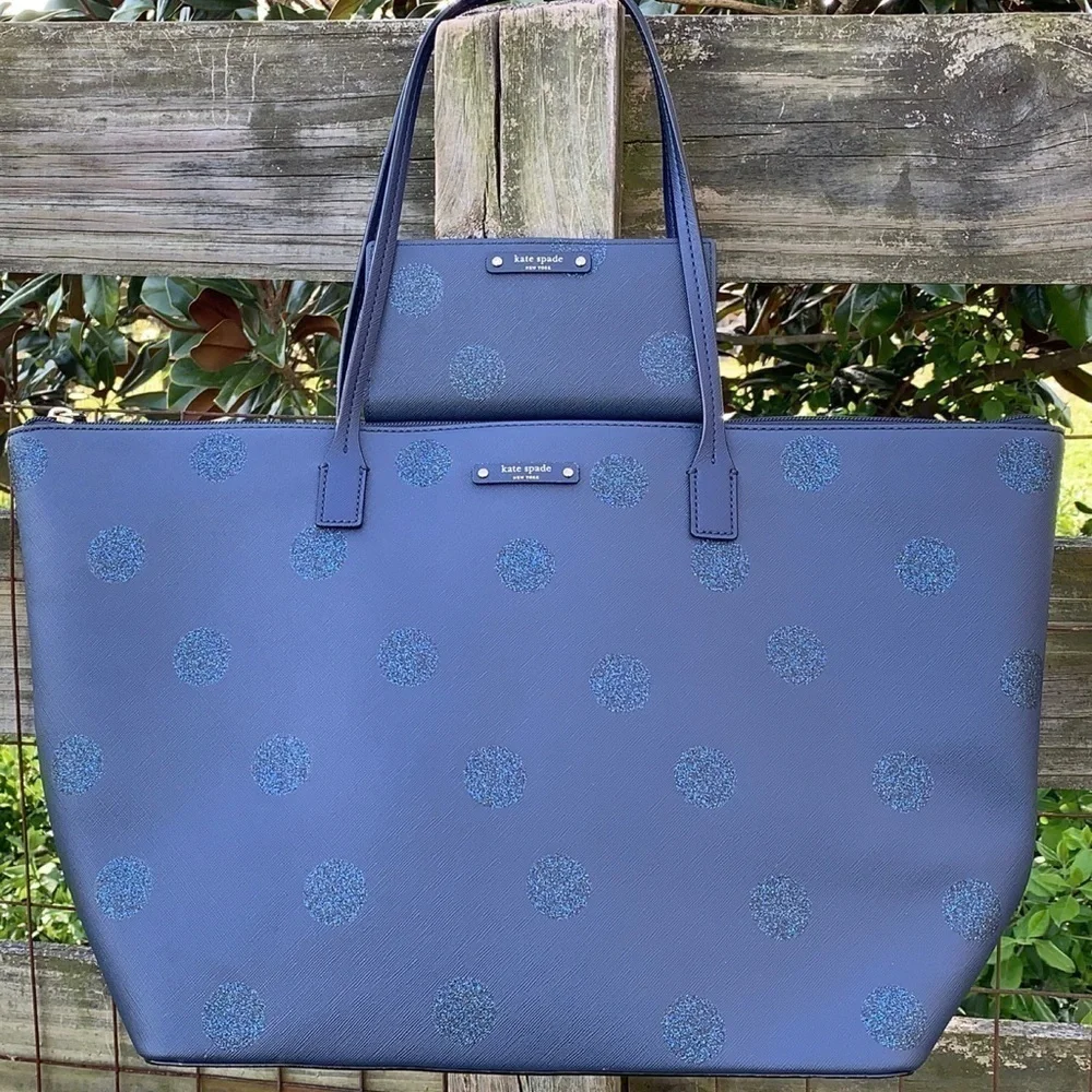 Kate Spade ♠️ Navy Blue Dot 🔵 Tote Bag Wallet Set